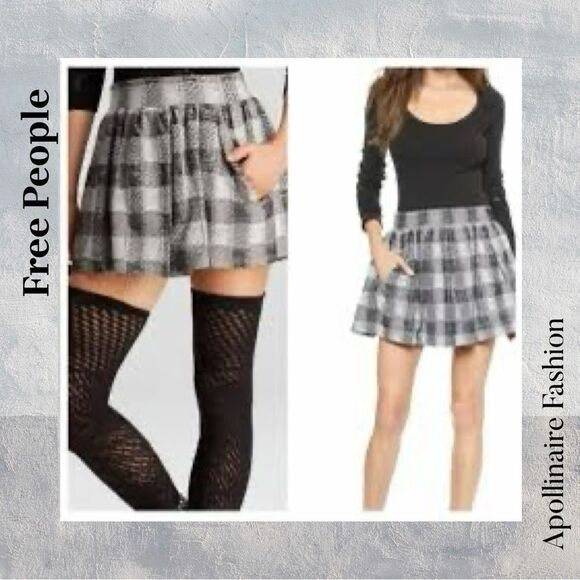 Free People Golightly Black and White Smocked Bubble Mini Skirt Large - Picture 1 of 7
